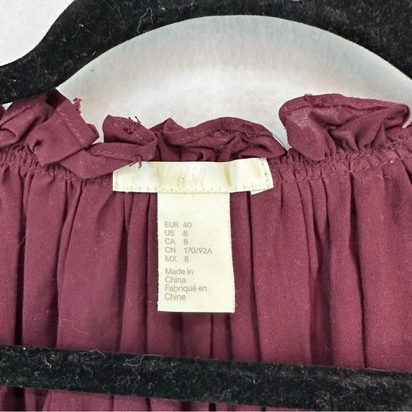 H&M Chiffon Clip Dot V Neck Long Sleeve Blouse SIZE 8 Red - Picture 3 of 9